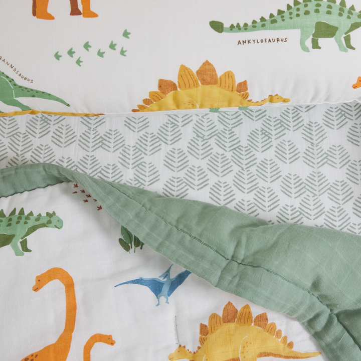 Little Unicorn Cotton Muslin Toddler Bedding 3 Piece Set | Dino Names
