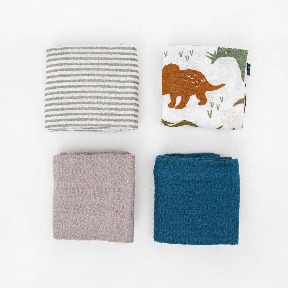Little Unicorn Cotton Muslin Squares 4 Pack | Dino Friends