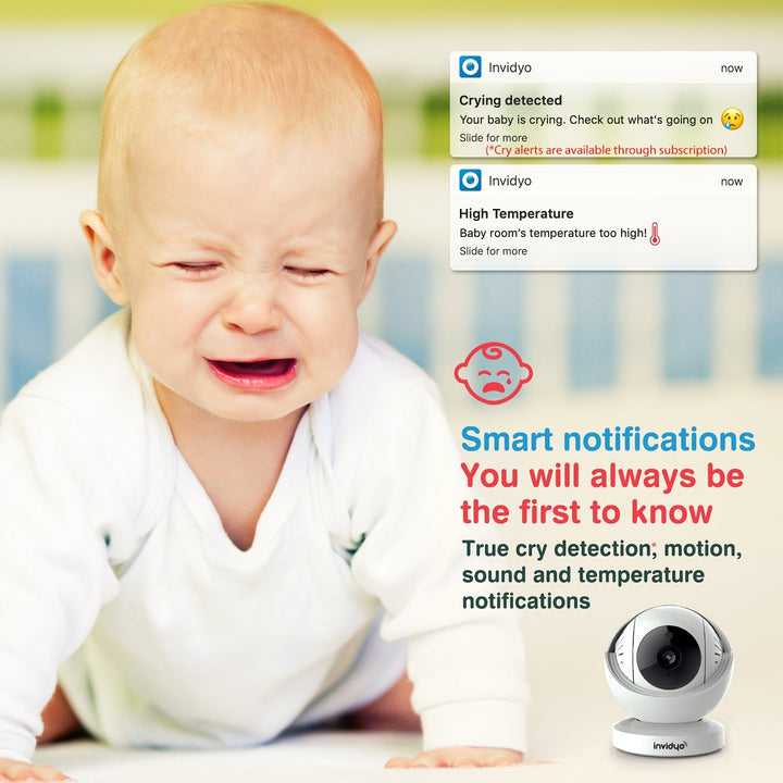 Invidyo The World's Smartest Video Baby Monitor with Crib Mount + 1-Year Subscription