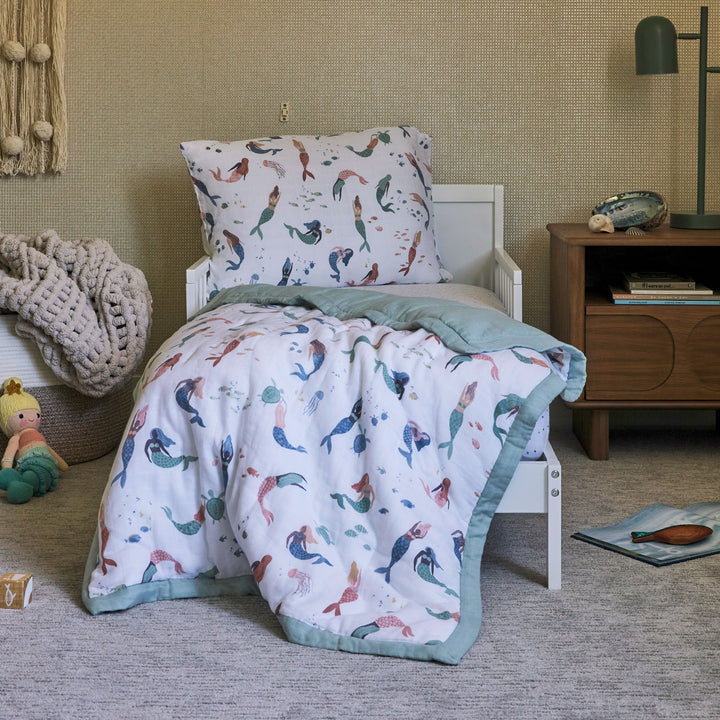 Little Unicorn Cotton Muslin Toddler Comforter | Mermaid Party