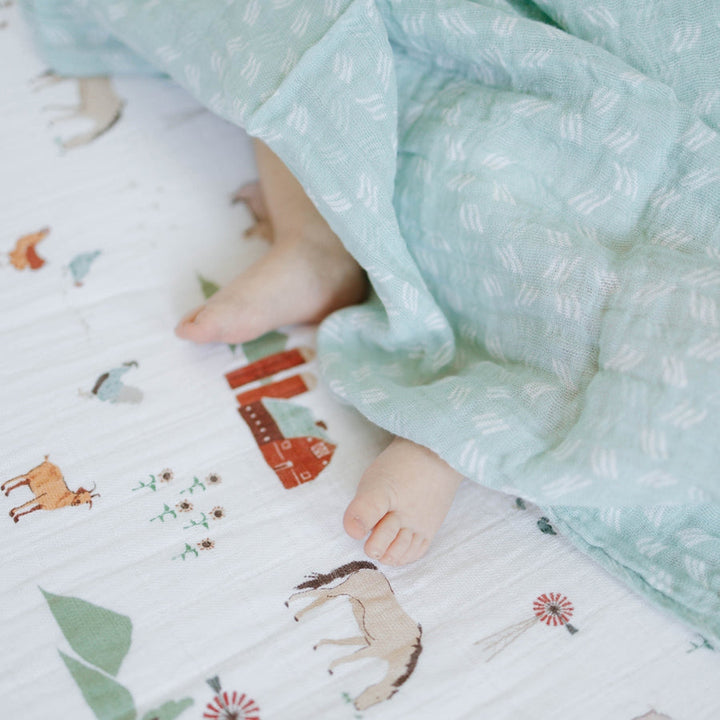 Little Unicorn Cotton Muslin Crib Sheet | Farmyard