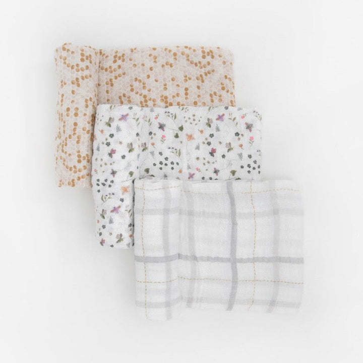 Little Unicorn Cotton Muslin Swaddle Blanket 3 Pack | Garden Bees