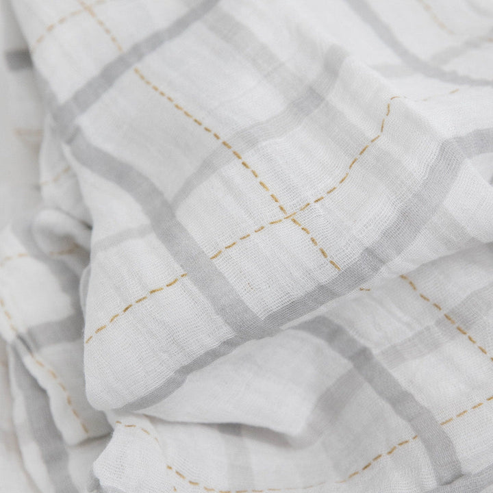 Little Unicorn Cotton Muslin Swaddle Blanket | Grey Plaid