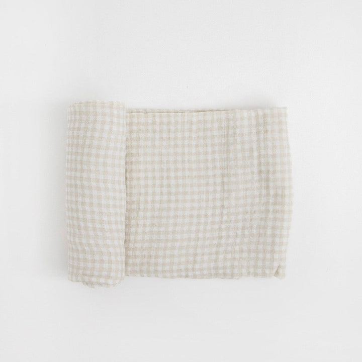 Little Unicorn Cotton Muslin Swaddle Blanket | Tan Gingham