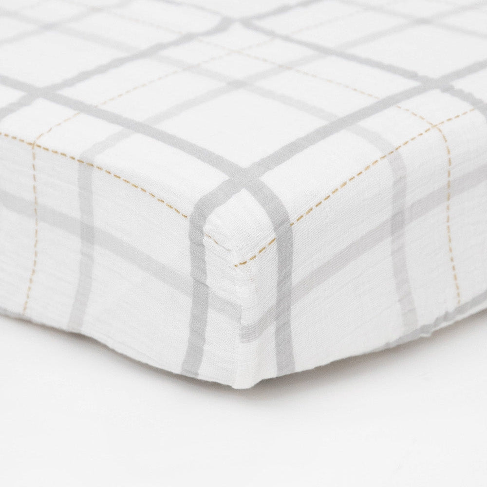 Little Unicorn Cotton Muslin Crib Sheet | Grey Plaid