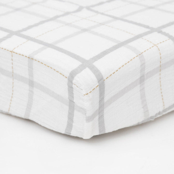 Little Unicorn Cotton Muslin Crib Sheet | Grey Plaid