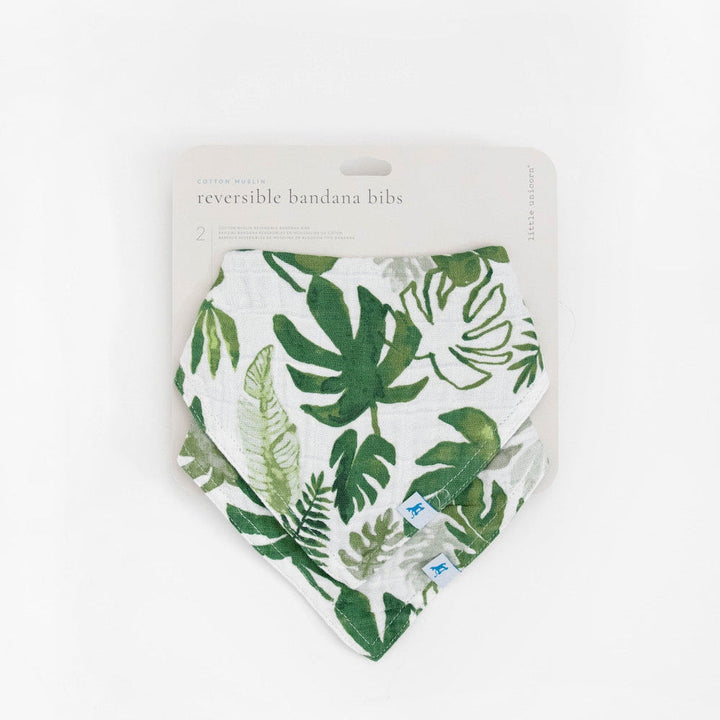 Little Unicorn Cotton Muslin Reversible Bandana Bib 2 Pack | Tropical Leaf