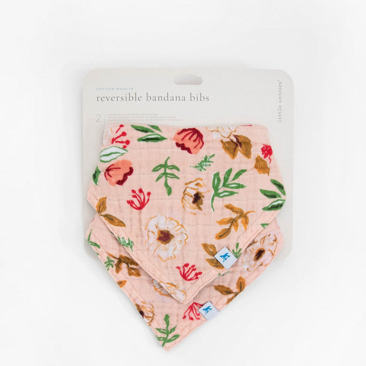Little Unicorn Cotton Muslin Reversible Bandana Bib 2 Pack | Vintage Floral