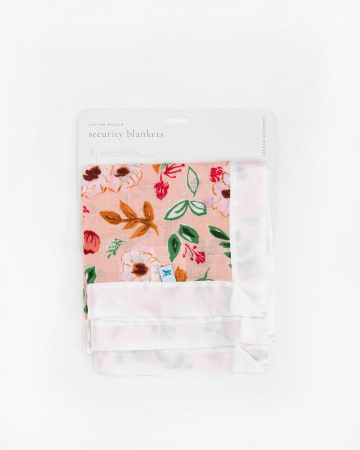 Little Unicorn Cotton Muslin Security Blanket 3 Pack | Vintage Floral