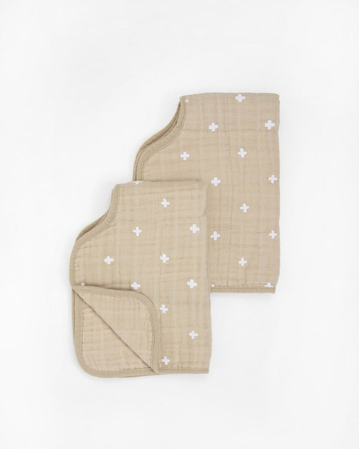 Little Unicorn Cotton Muslin Burp Cloth 2 Pack | Taupe Cross