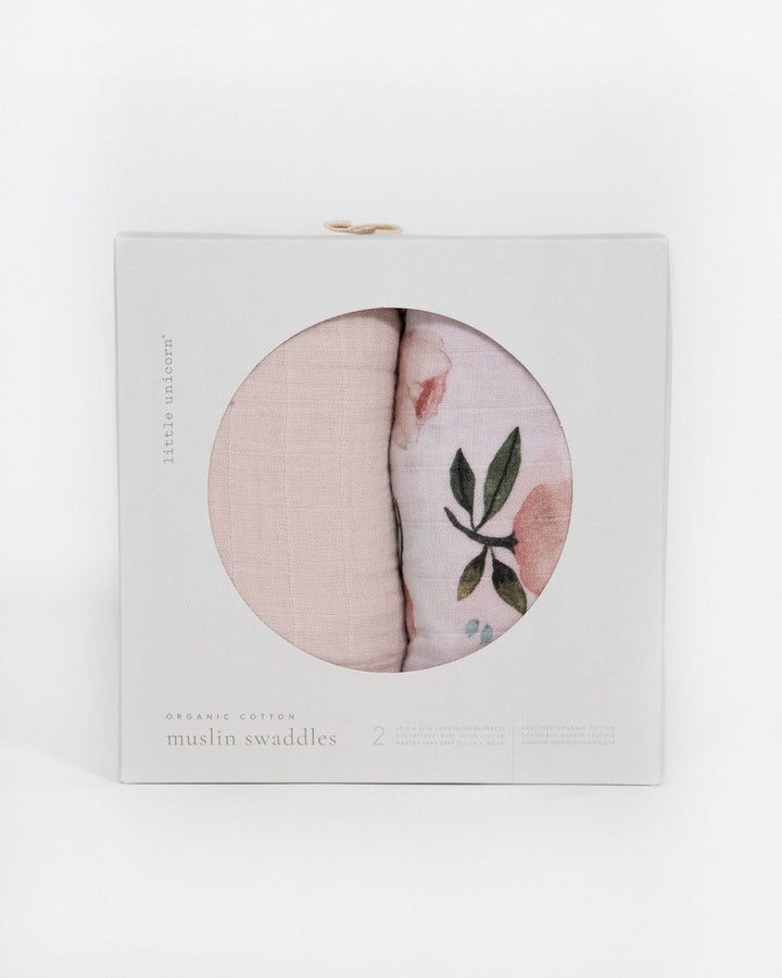 Little Unicorn Organic Cotton Muslin Swaddle Blanket 2 Pack | Watercolor Floret