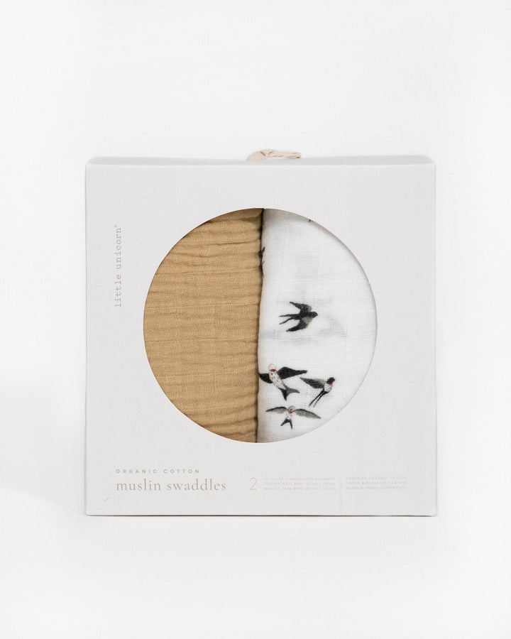 Little Unicorn Organic Cotton Muslin Swaddle Blanket 2 Pack | Swallows