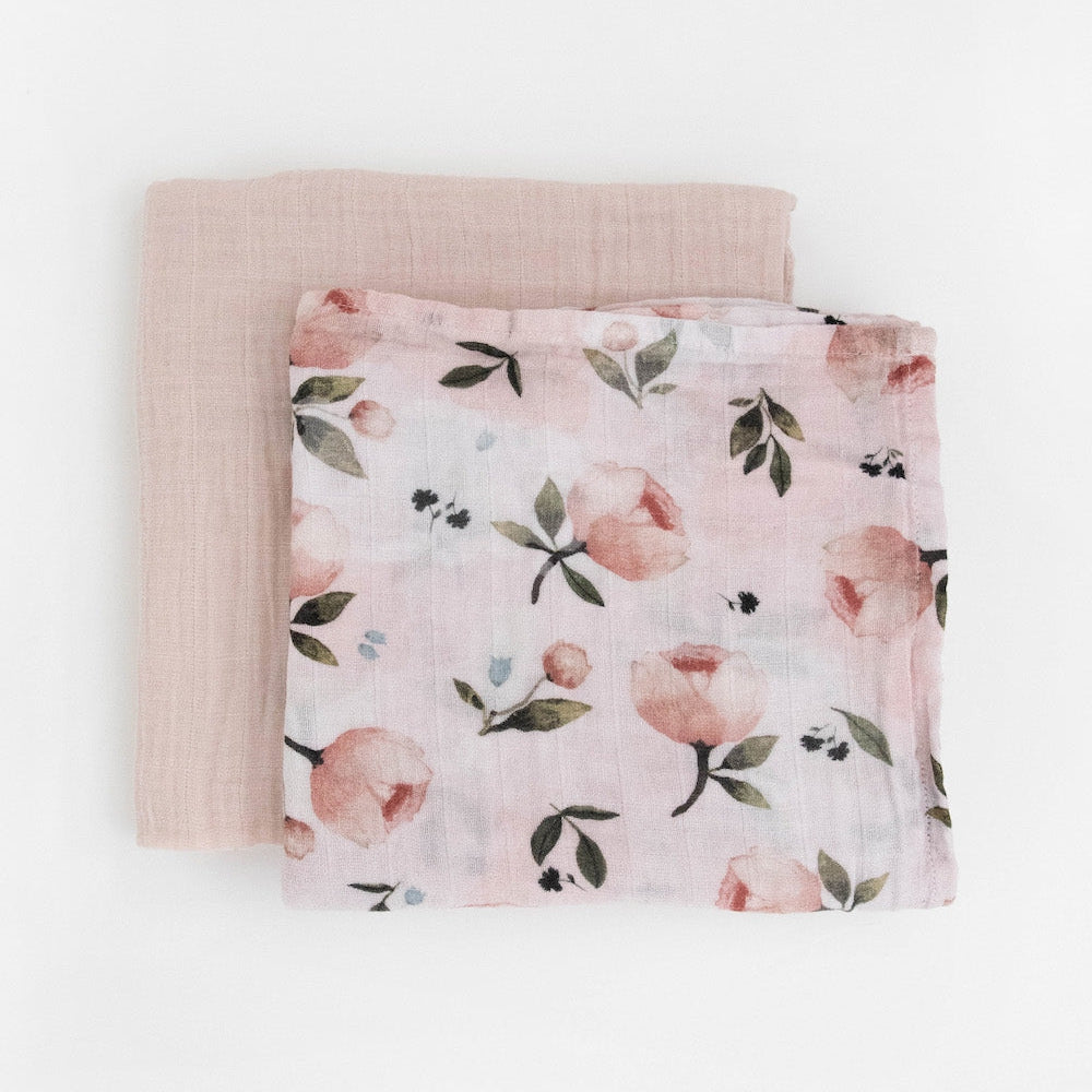 Little Unicorn Organic Cotton Muslin Swaddle Blanket 2 Pack | Watercolor Floret