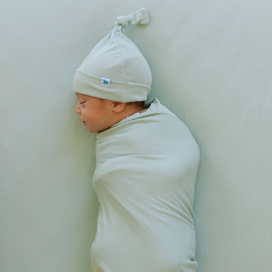 Little Unicorn Stretch Knit Swaddle and Hat Set | Frost Green