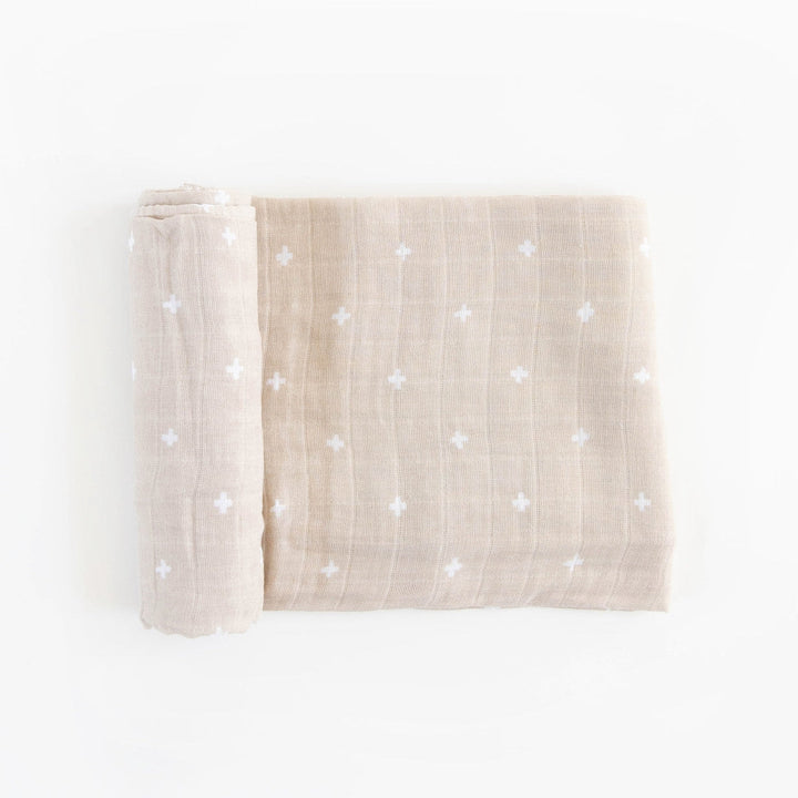 Little Unicorn Cotton Muslin Swaddle Blanket | Taupe Cross