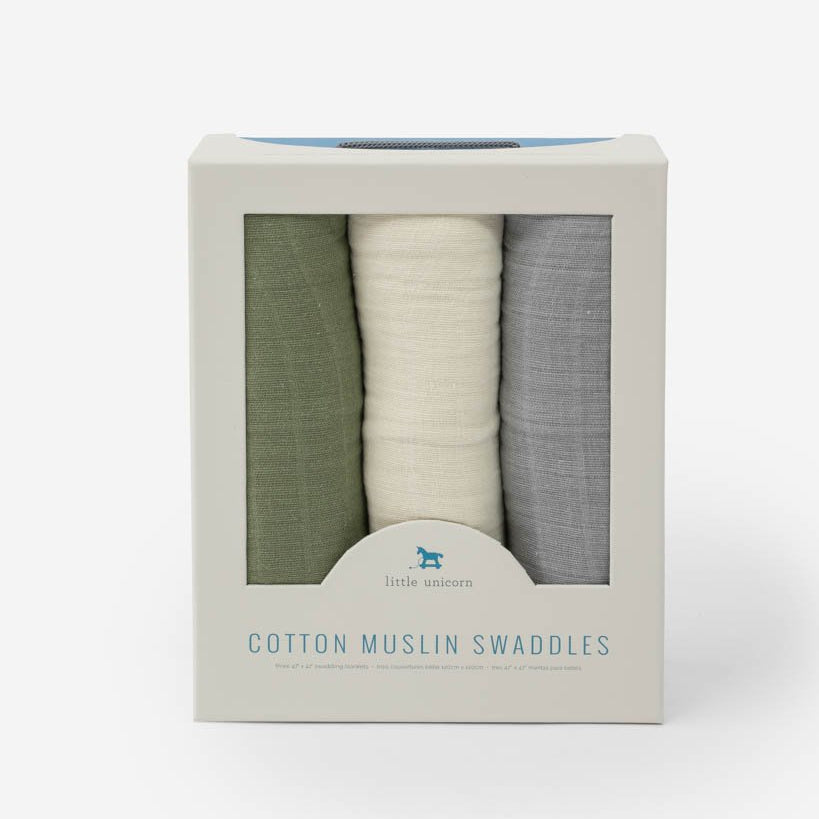 Little Unicorn Cotton Muslin Swaddle Blanket 3 Pack | Fern