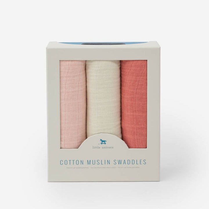 Little Unicorn Cotton Muslin Swaddle Blanket 3 Pack | Rose Petal