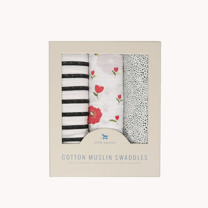 Little Unicorn Cotton Muslin Swaddle Blanket 3 Pack | Summer Poppy 2