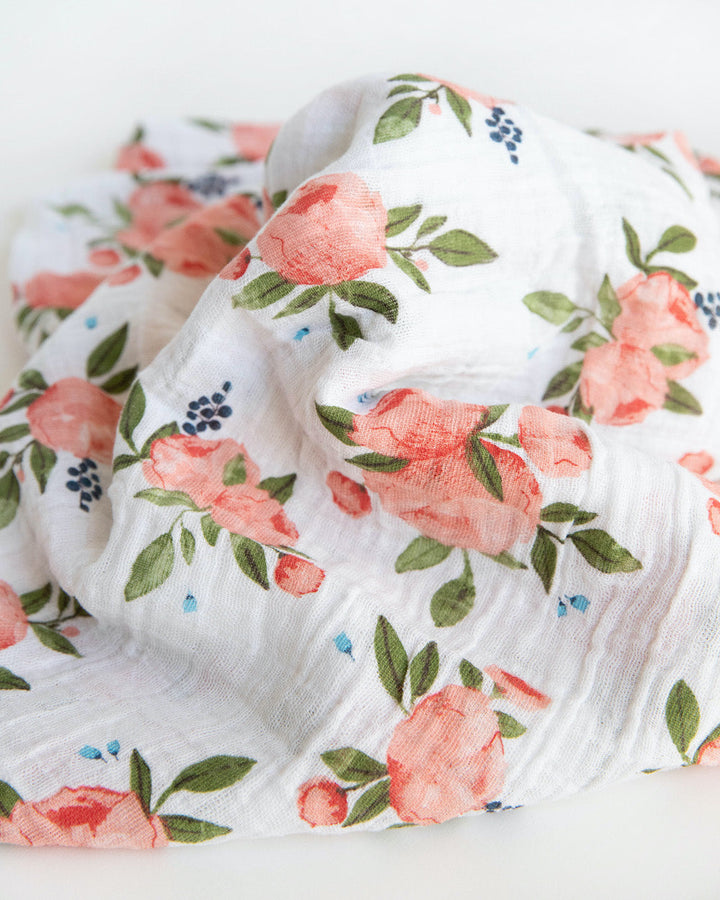 Little Unicorn Cotton Muslin Swaddle Blanket | Watercolor Roses