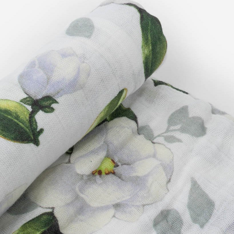 Little Unicorn Cotton Muslin Swaddle Blanket | Magnolia Blossoms