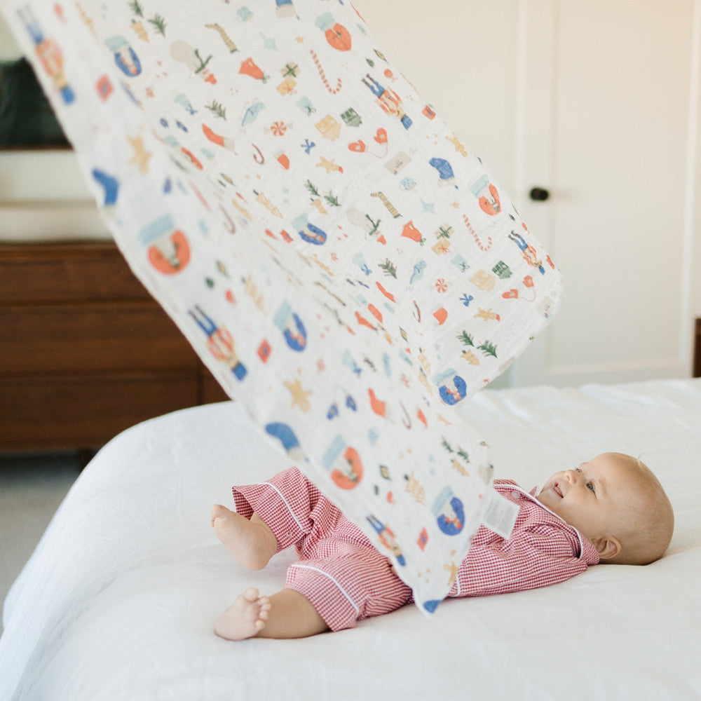 Little Unicorn Cotton Muslin Swaddle Blanket | Christmas Time