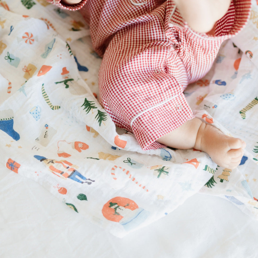 Little Unicorn Cotton Muslin Swaddle Blanket | Christmas Time