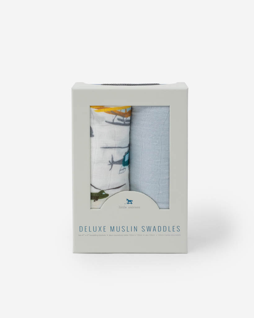Little Unicorn Deluxe Muslin Swaddle Blanket 2 Pack | Air Show