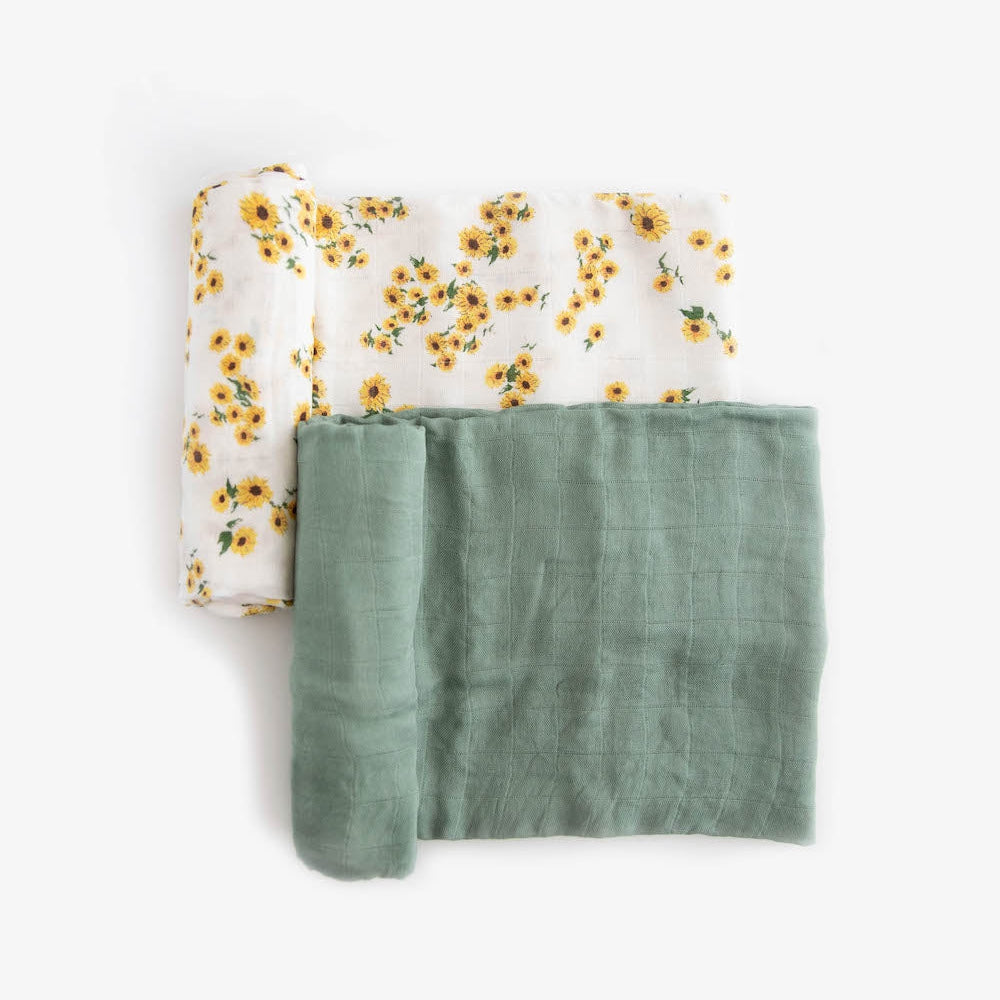 Little Unicorn Deluxe Muslin Swaddle Blanket 2 Pack | Ditsy Sunflower