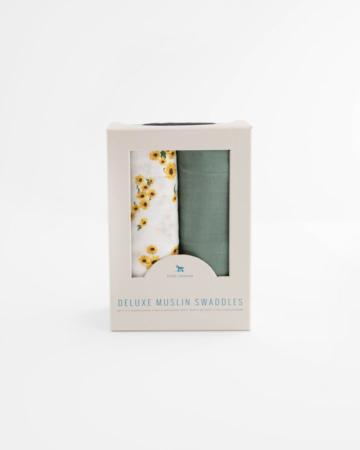 Little Unicorn Deluxe Muslin Swaddle Blanket 2 Pack | Ditsy Sunflower