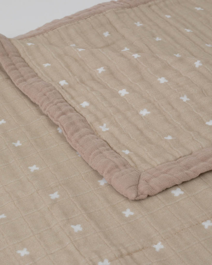 Little Unicorn Cotton Muslin Quilted Throw | Taupe Cross