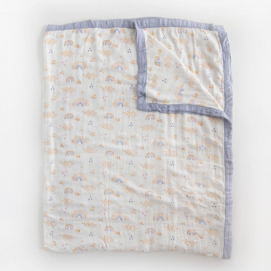 Little Unicorn Deluxe Muslin Quilted Throw | Rainbows & Raindrops