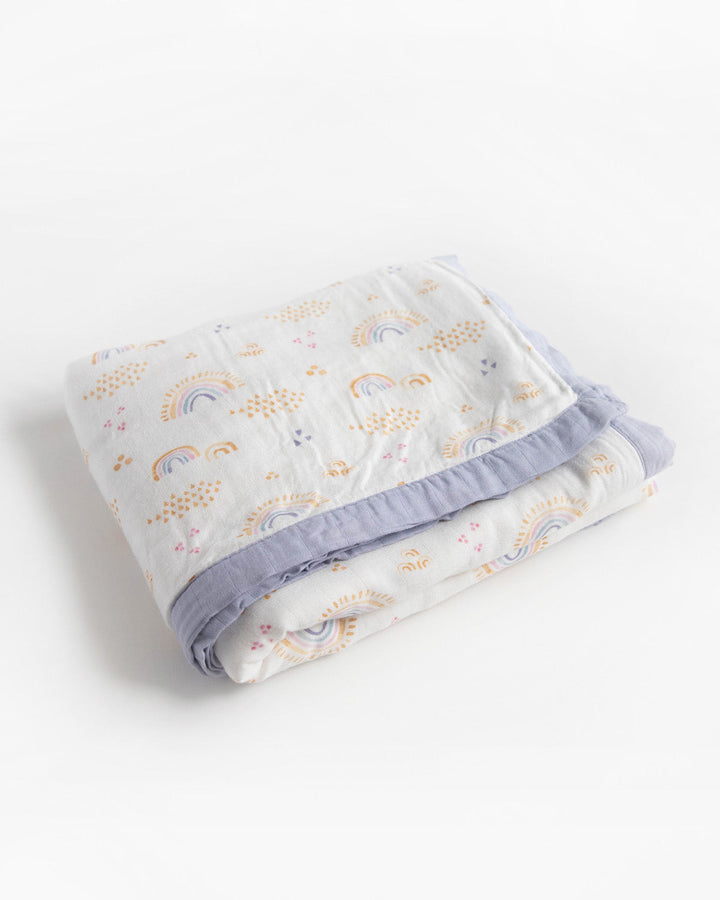 Little Unicorn Deluxe Muslin Quilted Throw | Rainbows & Raindrops
