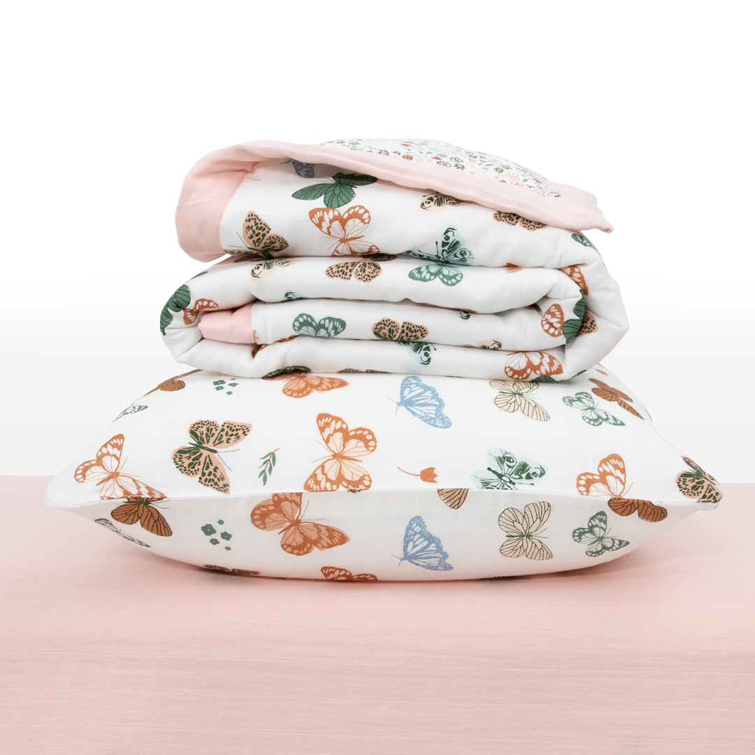 Little Unicorn Cotton Muslin Toddler Bedding 3 Piece Set | Butterflies