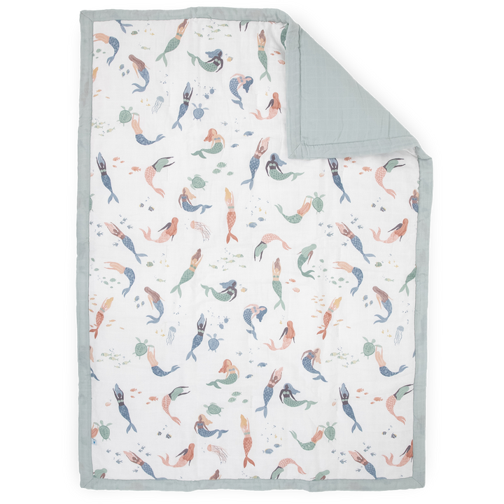 Little Unicorn Cotton Muslin Toddler Comforter | Mermaid Party
