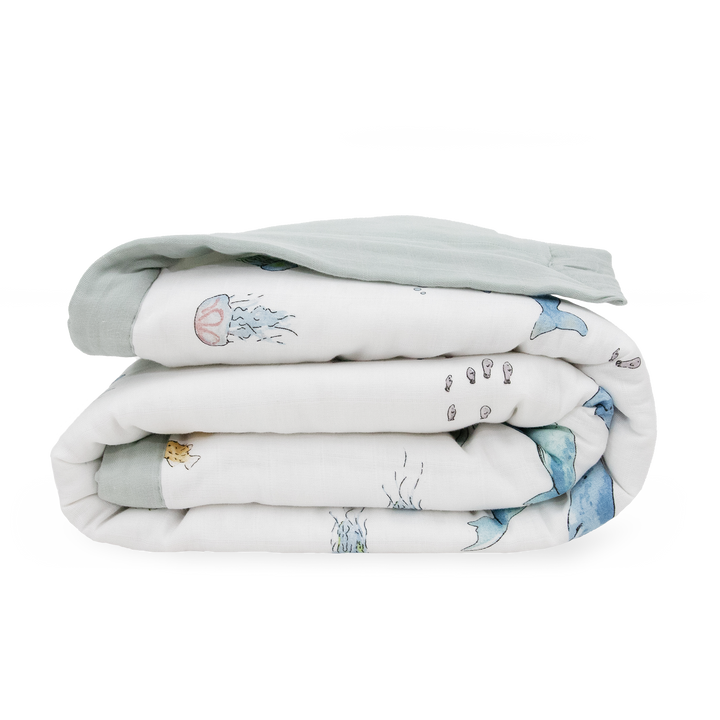 Little Unicorn Cotton Muslin Toddler Comforter | Whales