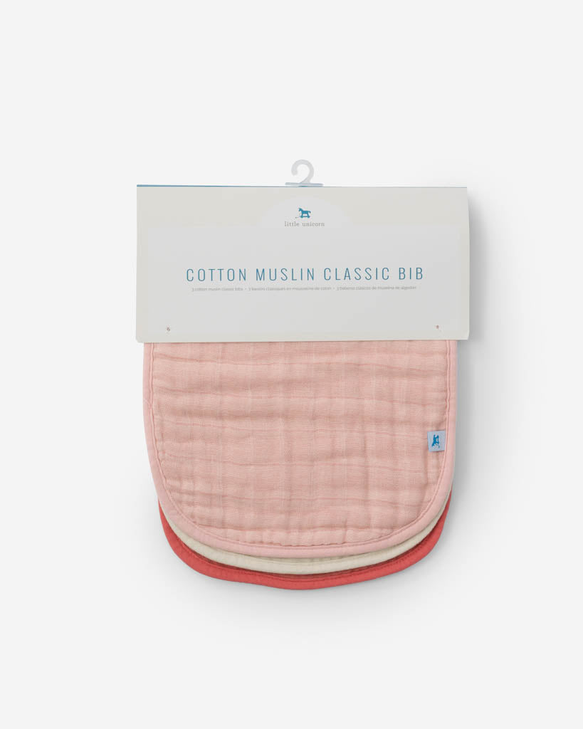 Little Unicorn Cotton Muslin Classic Bib 3 Pack | Rose Petal