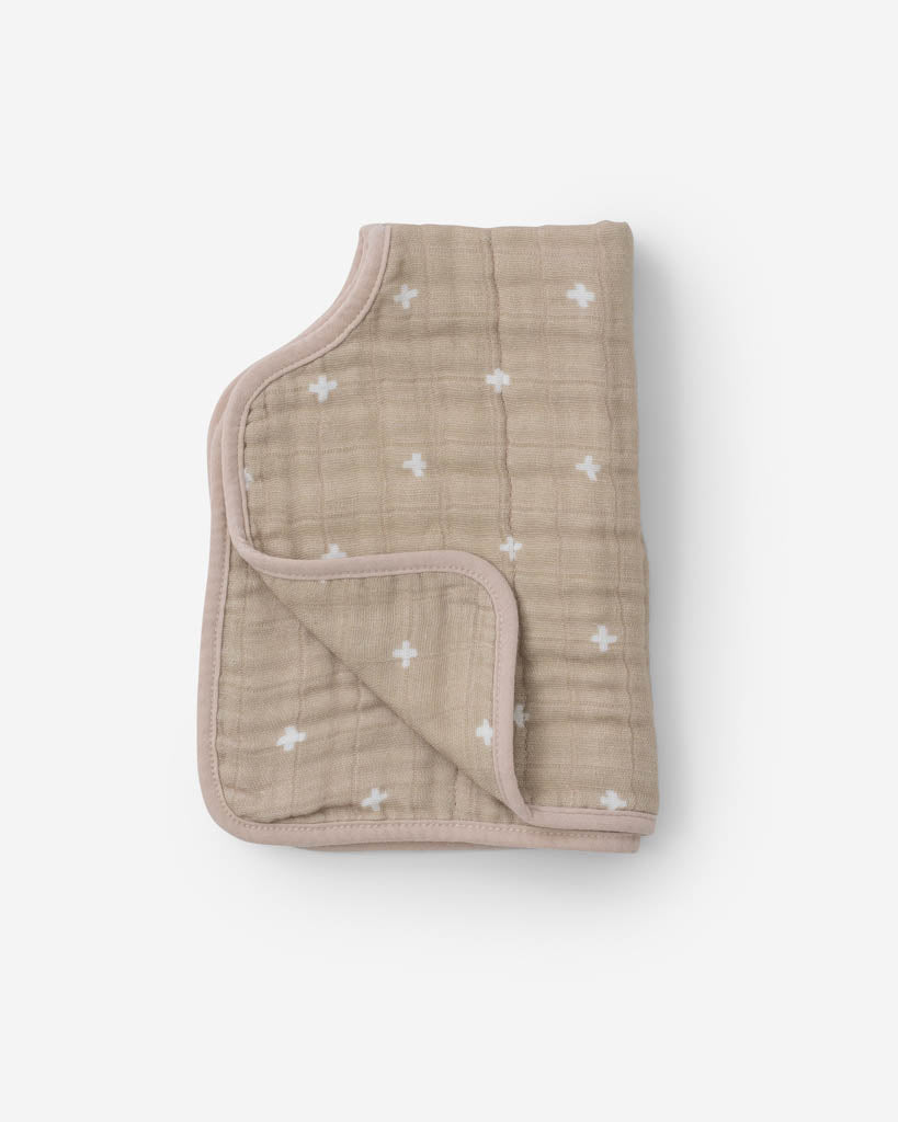 Little Unicorn Cotton Muslin Burp Cloth | Taupe Cross