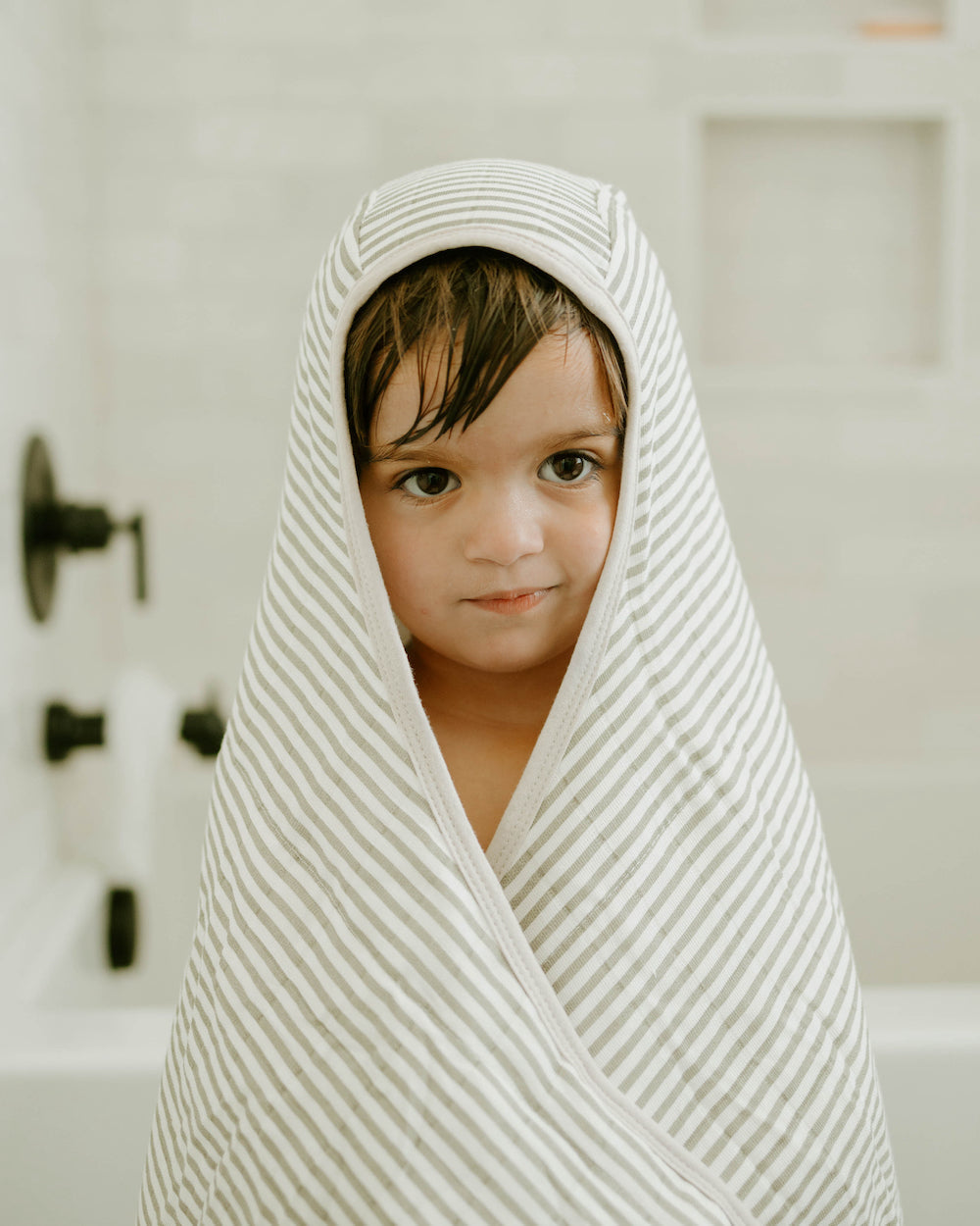 Little Unicorn Toddler Hooded Towel | Grey Stripe