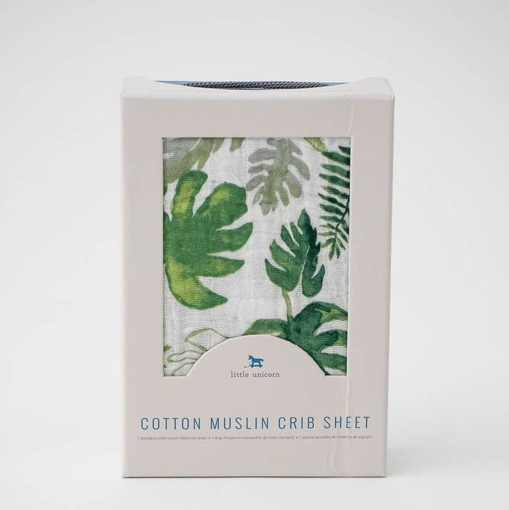 Little Unicorn Cotton Muslin Crib Sheet | Tropical Leaf