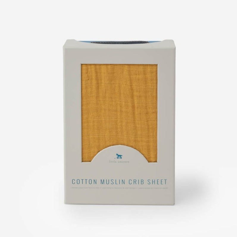 Little Unicorn Cotton Muslin Crib Sheet | Mustard