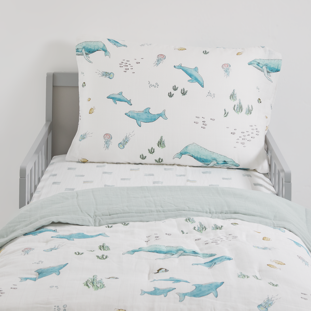 Little Unicorn Cotton Muslin Toddler Bedding 3 Piece Set | Whales