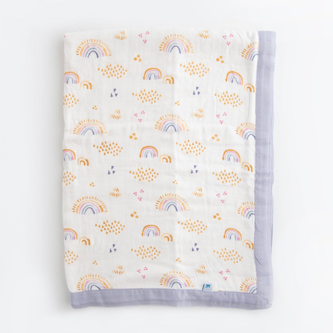 Little Unicorn Deluxe Muslin Baby Quilt | Rainbows & Raindrops