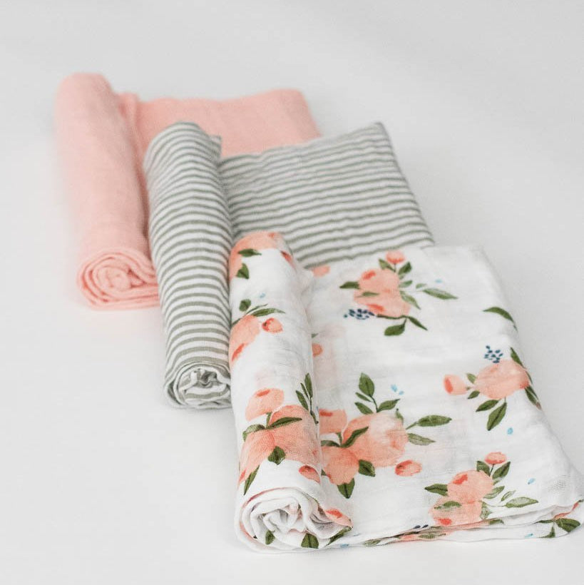 Little Unicorn Cotton Muslin Swaddle Blanket 3 Pack | Watercolor Roses