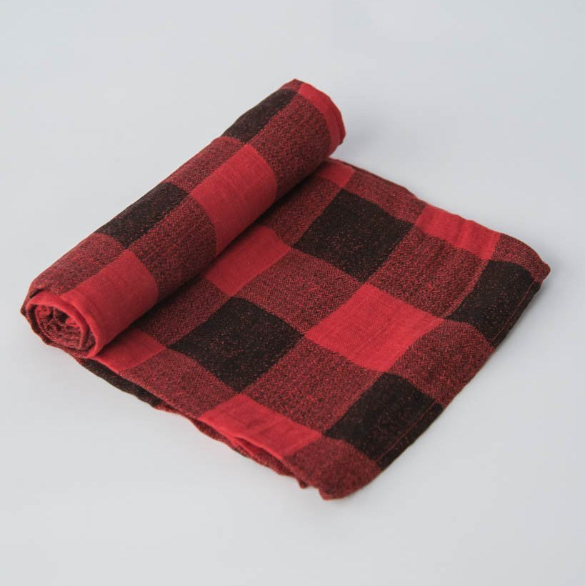 Little Unicorn Cotton Muslin Swaddle Blanket | Red Plaid