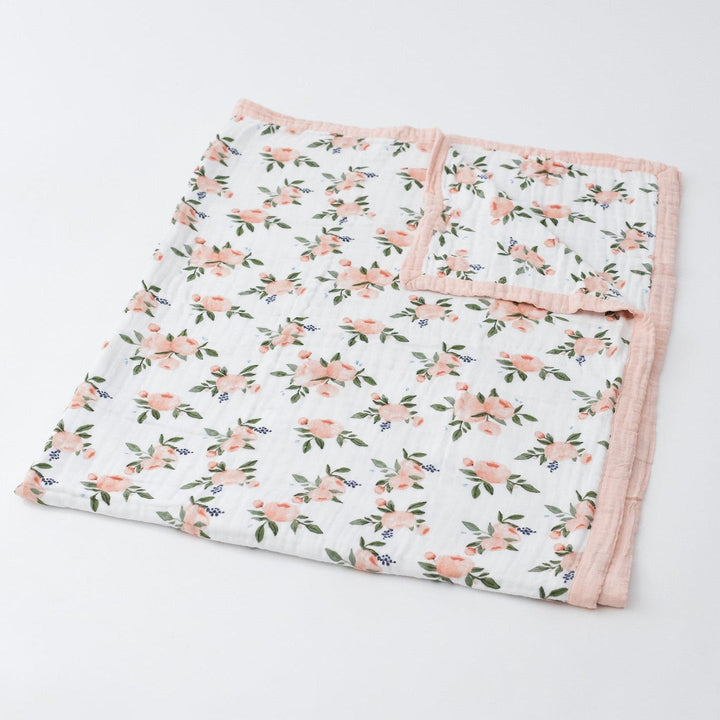 Little Unicorn Cotton Muslin Quilted Throw | Watercolor Roses