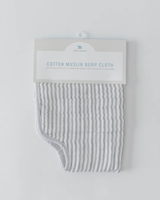 Little Unicorn Cotton Muslin Burp Cloth | Grey Stripe