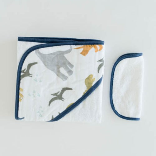 Little Unicorn Infant Hooded Towel & Washcloth Set | Dino Friends