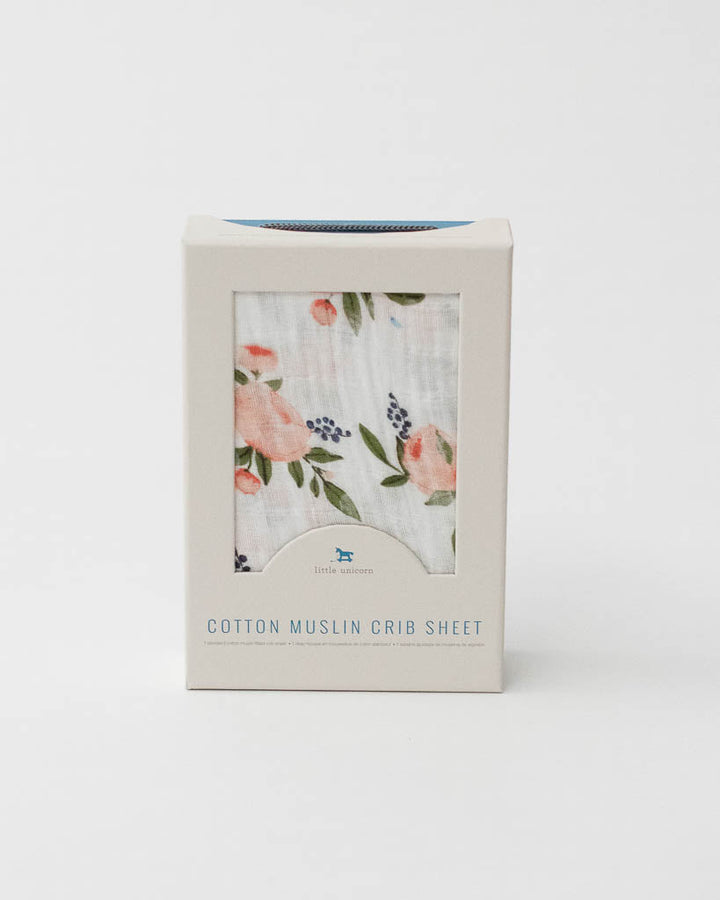 Little Unicorn Cotton Muslin Crib Sheet | Watercolor Roses