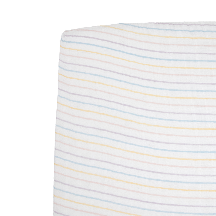 Little Unicorn Cotton Muslin Crib Sheet | Unicorn Stripe